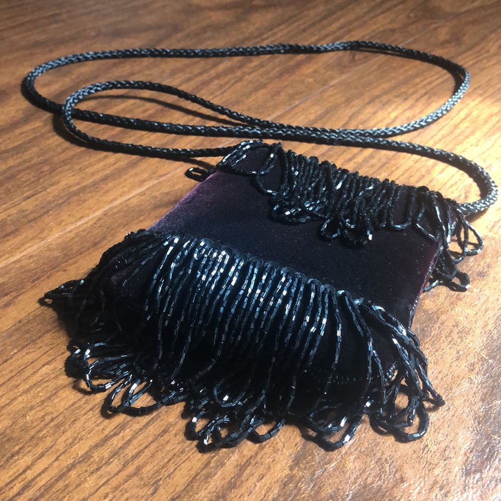 Velvet Crossbody Sequin and Beaded Clutch Purse